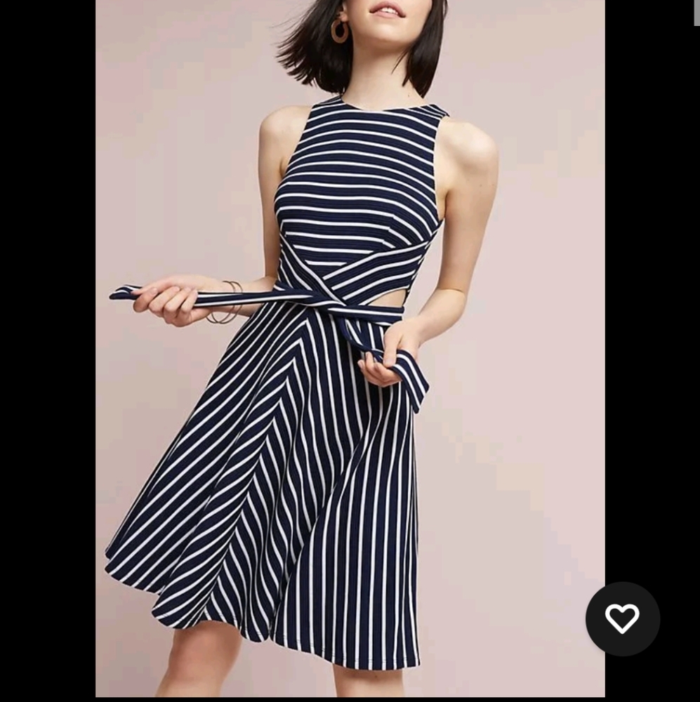 Anthropologie Navy and White Striped Midi Dress
